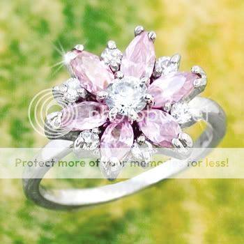 R163 Glamour Flower Marquise Cut Pink Sapphire Simulated Diamond Silver Ring Size 7