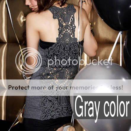M923G Sexy Crochet Eyelet Lace Back Camisole Racer Back Vest Top - Gray Color