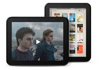 HP TouchPad with Harry Potter and Amazon Kindle Store View