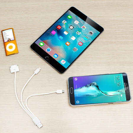 4-in-1 Charge and Sync Cable (Apple, Galaxy Tab, Micro USB) - White