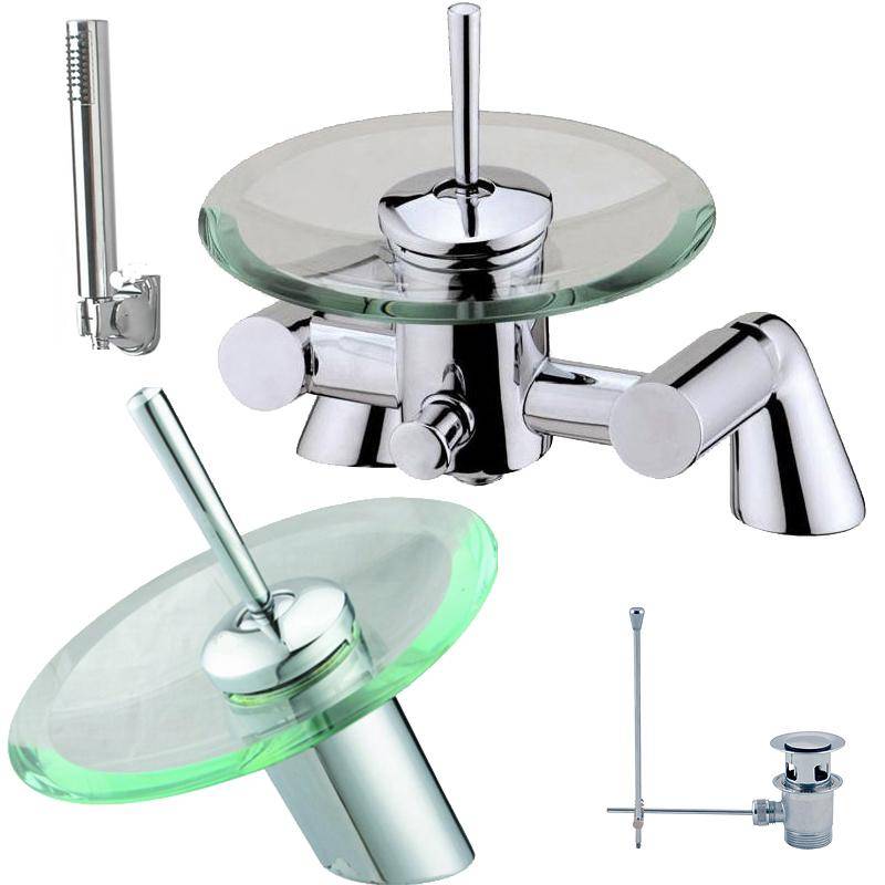 Bath And Basin Mixer Tap Set Galss Waterfall Design