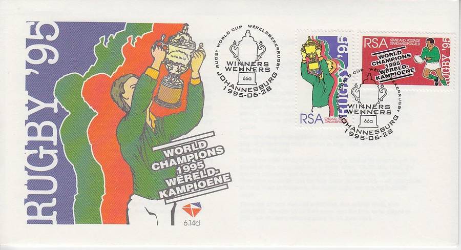 SOUTH AFRICA FDC 6.14d - 1995 RUGBY WORLD CUP CHAMPIONS