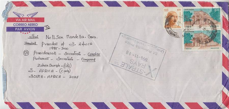 NELSON MANDELA - LETTER FROM INDIA TO THE PRESIDENT OF SOUTH AFRICA 1996 - POLICE X-RAYED