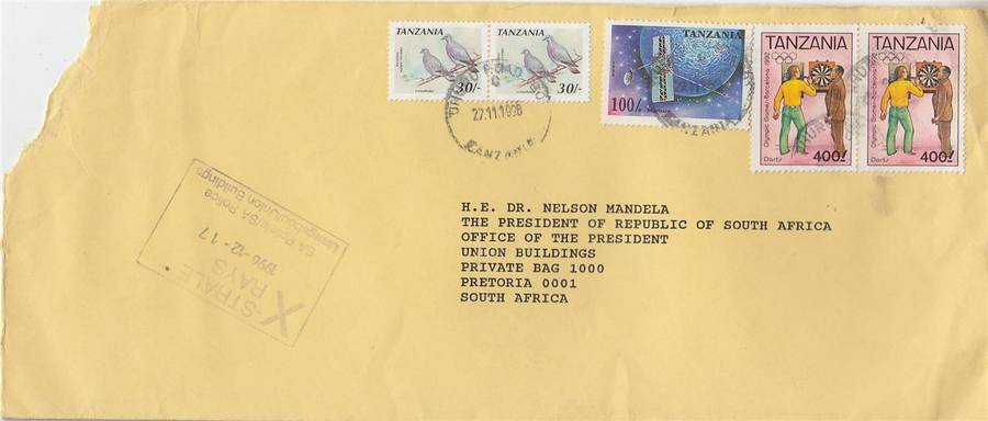NELSON MANDELA - LETTER FROM TANZANIA TO THE PRESIDENT OF SOUTH AFRICA 1996 - POLICE X-RAYED