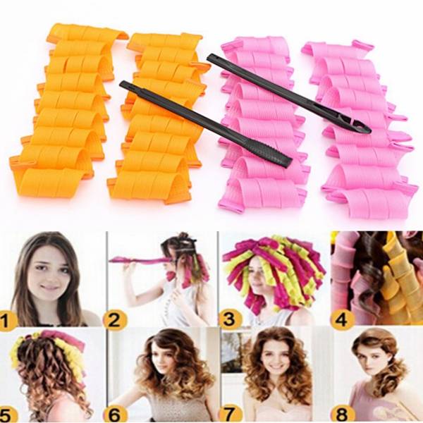 36pcs 25cm Magic Hair Styling Spiral Curlers Rollers With 2 Hooks *Free Shipping