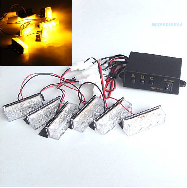 Car Yellow Amber 18LED Strobe Emergency Flashing Warning Grill Light