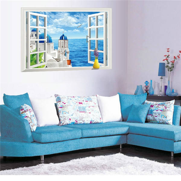 3D Window View Aegean Sea Removable Wall Sticker Art Decal Mural Home Decor
