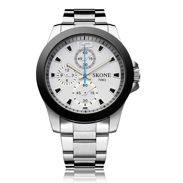 Fashion SKONE 7063 Stainless Steel 3 Dial Men Quartz Wrist Watch