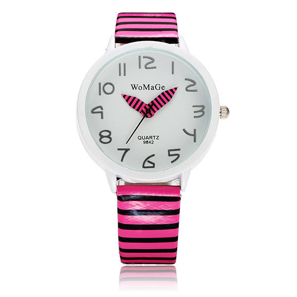 WOMAGE Fashion Women Pencil Pointer Striated Strap Leather Quartz Watch