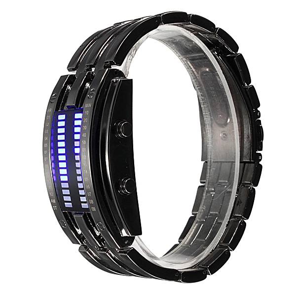 Men Women Black Silver Stainless Steel Date Digital LED Sport Watch