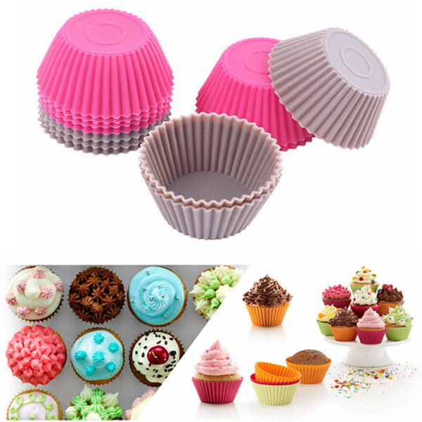 12 PCS Round Silicone Muffin Cup Cupcake Mold Jelly Pudding Mould