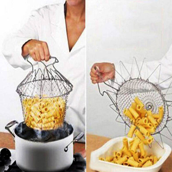 Foldable Steam Rinse Strain Fry Chef Basket Strainer Net Kitchen Cooking Tool