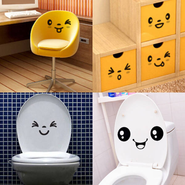 3pcs Cute Mural Toilet Expressions Decor Stickers Art Decal