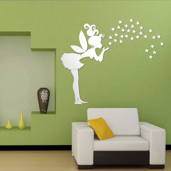 52cm Fairy Wall Stickers Stars Girl Mirror Wall Decal Art Home Decoration