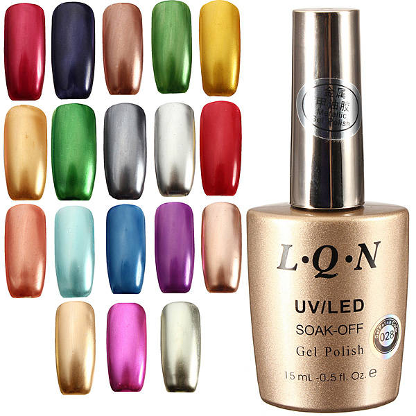 18 Colors 15ml Soak Off Metallic Metal Nail UV Gel Polish