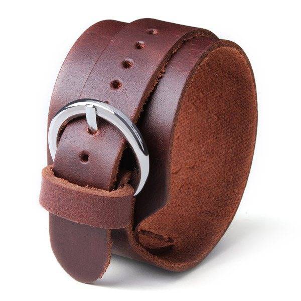 Men Punk Loop Wide Wristband Button Leather Cuff Bangle Bracelet