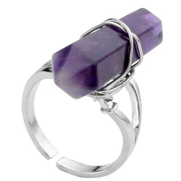 Vintage Hexagonal Pendulum Gemstone Column Quartz Finger Ring