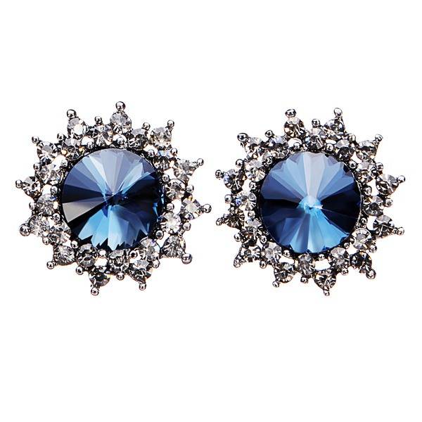 Blue Crystal Rhinestone Star Ear Stud Earrings Silver Plated For Women