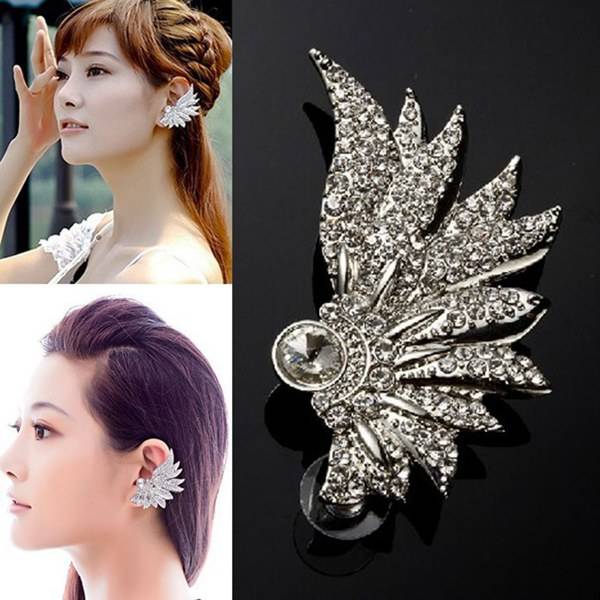 1pc Silver Plated Crystal Angel Wing Feather Ear Cuff Women Earrings
