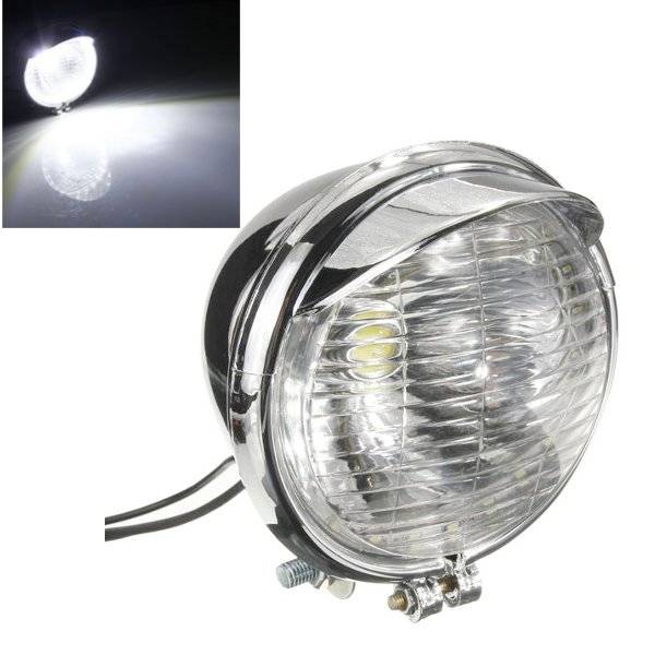 12V Universal Motorcycle 25 LEDs Headlight Head Lamp Chrome Case