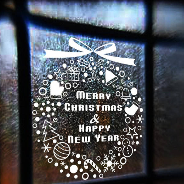 Merry ChristmasHappy New Year Wall Stickers Snowflakes Bells Christmas Tree Window Decor