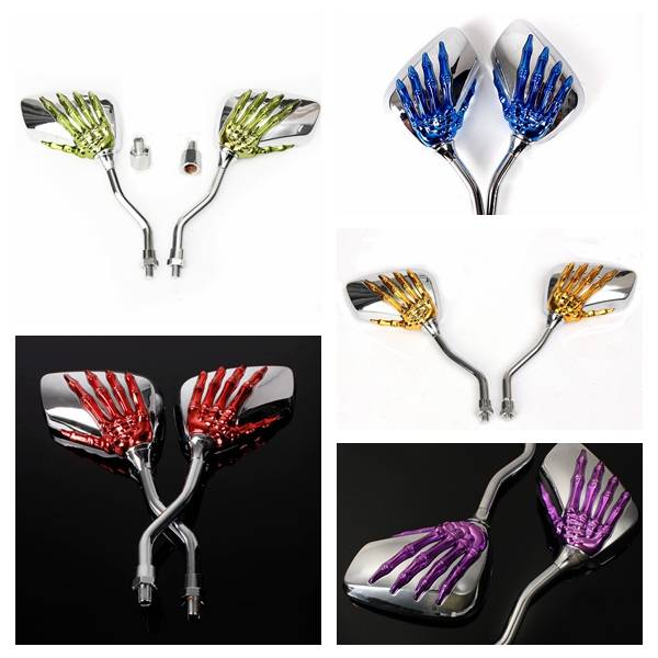 8mm Motorcycle Motorbike Rearview Skeleton Skull Hand Claw Side Mirror