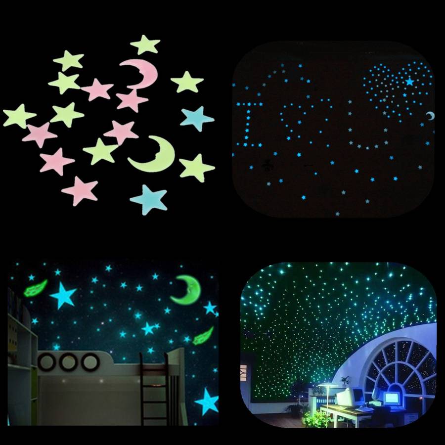 18Pcs Plastic Glowing In The Dark Moon Stars Stickers Wall Art Home Party DIY Decor Wall Stickers