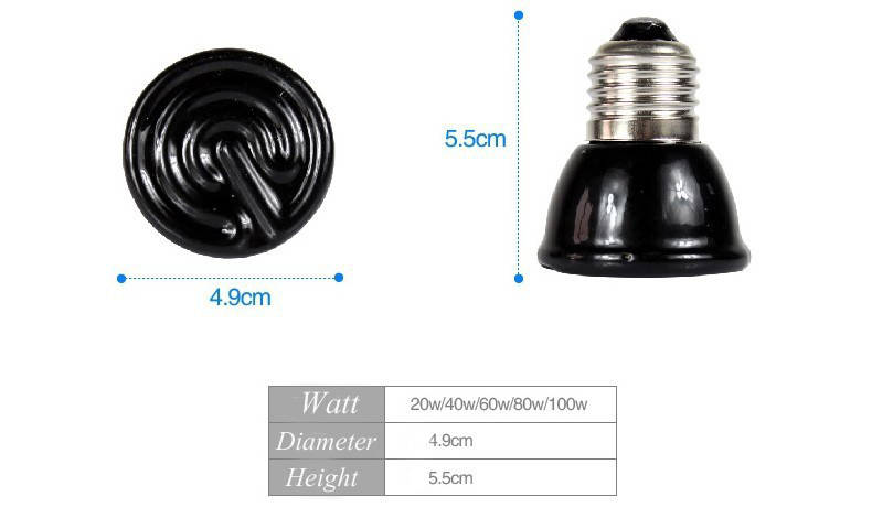 220V Reptile Insulation Lamp Crawler Mini ceramic Heating Lamp Night Light 20W/40W/60W/100W