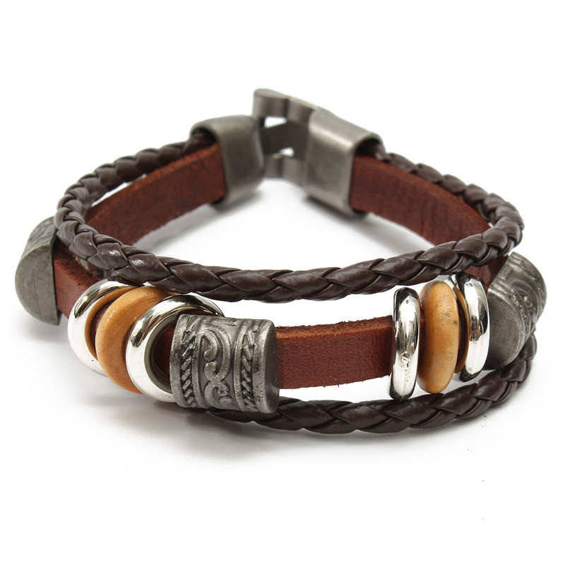 Men Women Brown Punk Bracelet Vintage Leather Bangle Wrist