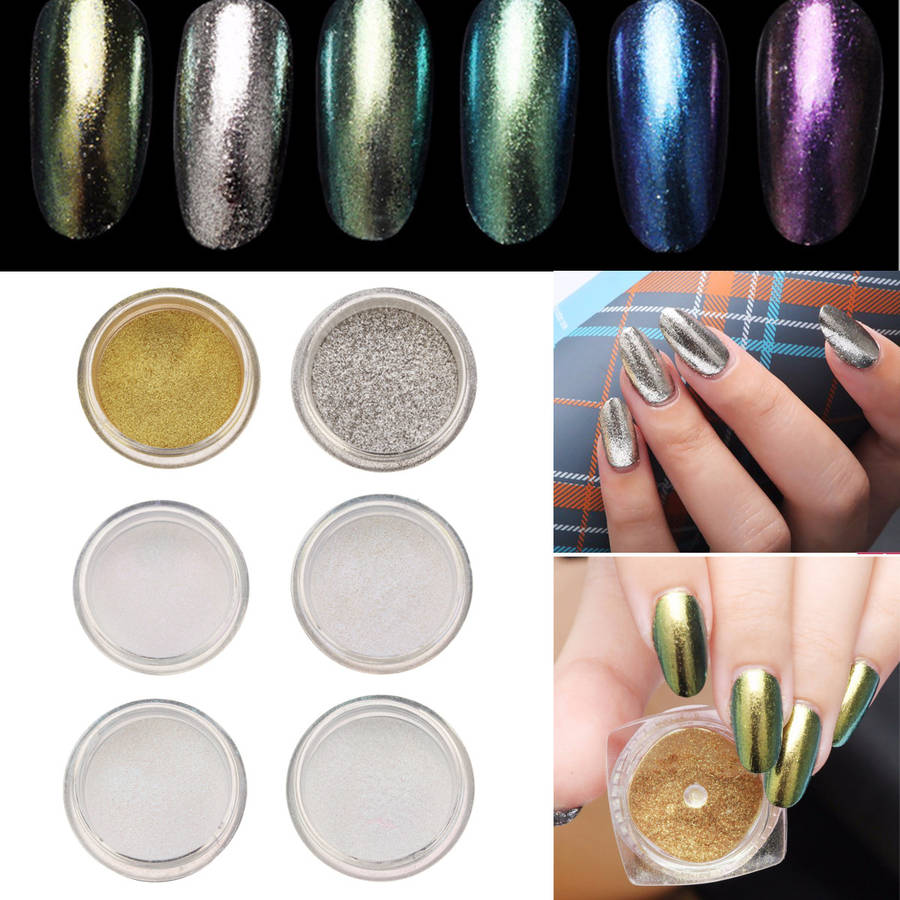 6 Colors Shining Metallic Nail Art Powder Glitter Shimmer Sequins Chrome Dust Pigment Manicure  -* 0