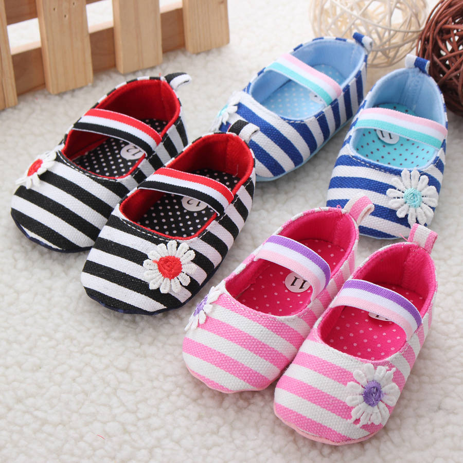 Baby Infant Soft Sole Shoes Canvas Floral Stripe Girl Toddler Princess