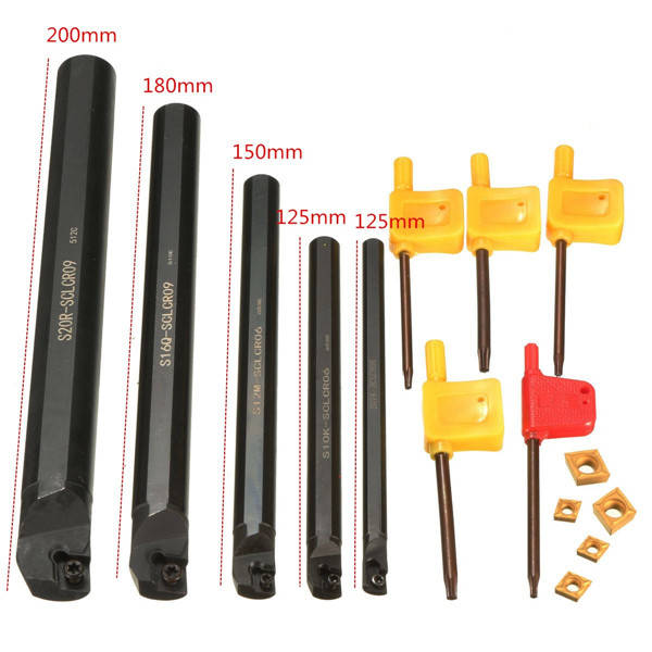 15pcs 7/10/12/16/20mm SCLCR09 Lathe Turning Tool Holder with CCMT060204 Inserts and Wrench