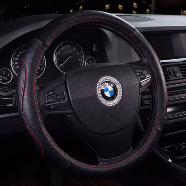 38cm Non-slip Black PU Leather Sport Car Steering Wheel Cover Protector