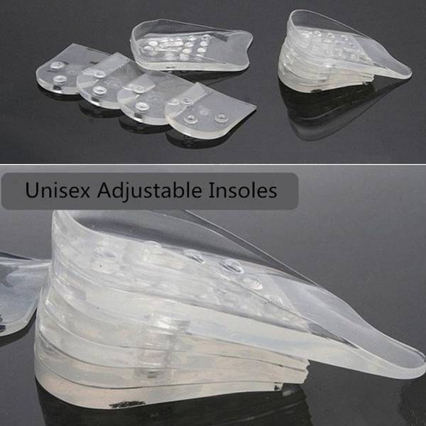 1 Pair 5-Layer Unisex Adjustable Taller Silicone Gel Shoe Pads Cushion Inserts Heel Foot Insoles