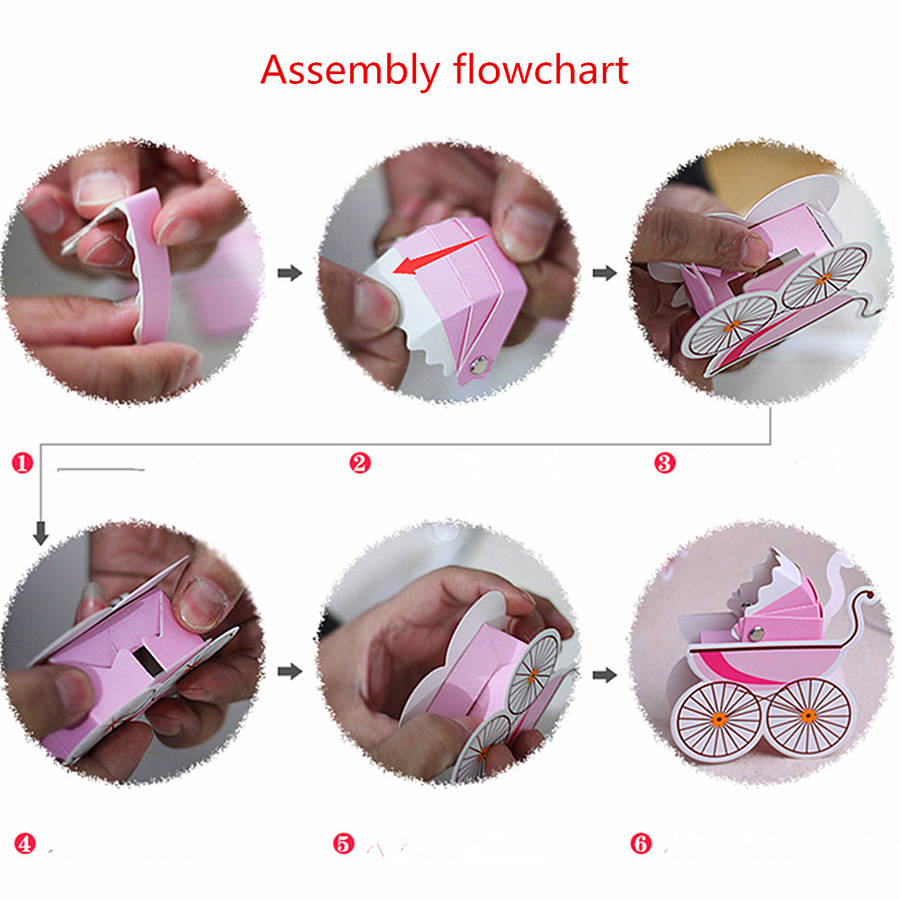 10Pcs Baby Stroller Shape Gift Box Wedding Baby Shower Party Favor Decoration Gift Boxes