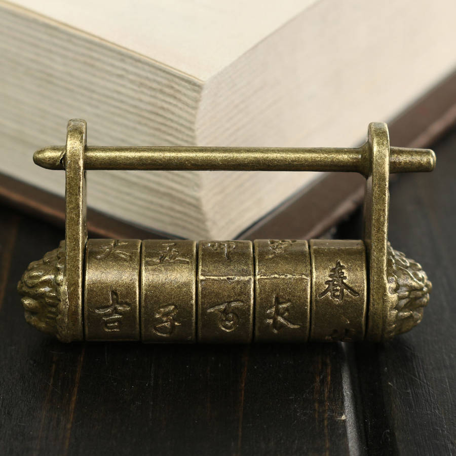 Retro Vintage Chinese Old Style Antique Carved Word Password Padlock Locks Key