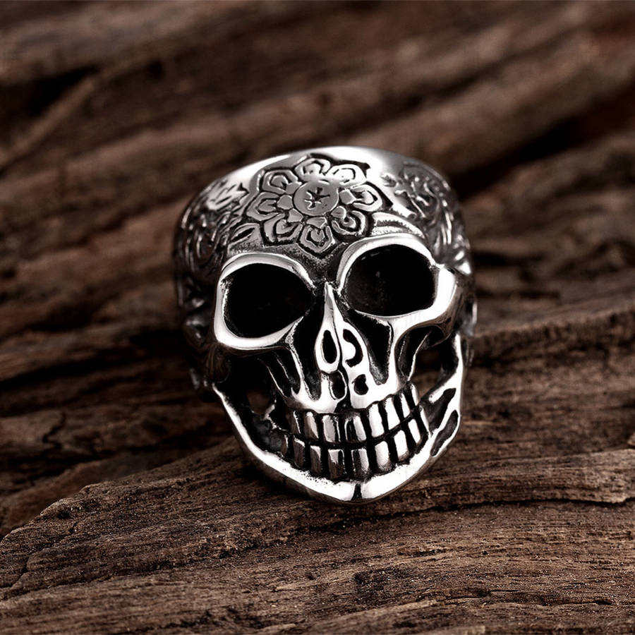 316L Stainless Stell Silver Men Women Skull Ring Punk Rock