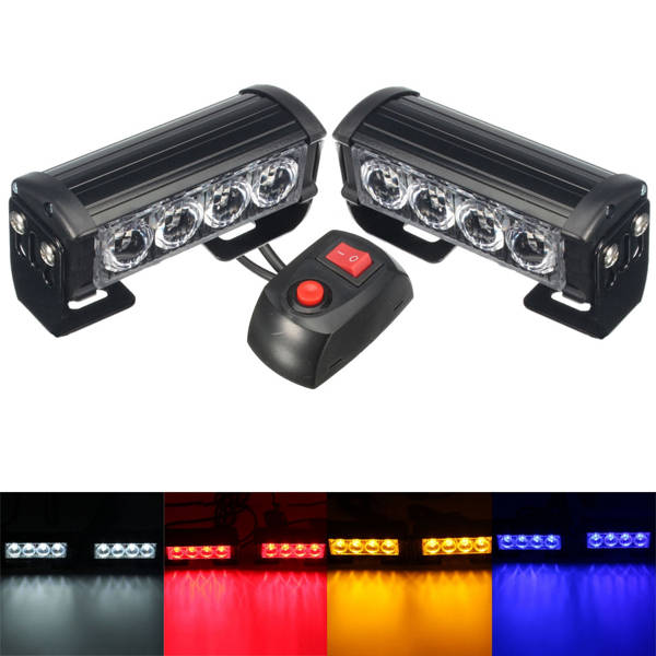 Pair 12V 4-LED Strobe Flash Flashing Hazard Grille Beacons Light Lamp Bulb Truck