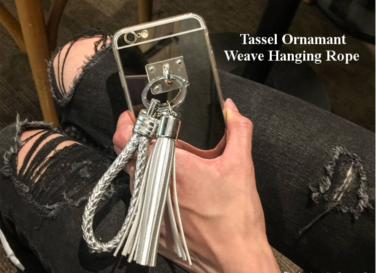 TPU Edge Shockproof Tassel Ornament Mirror Back Case Cover for Samsung Galaxy S7 Edge G9350