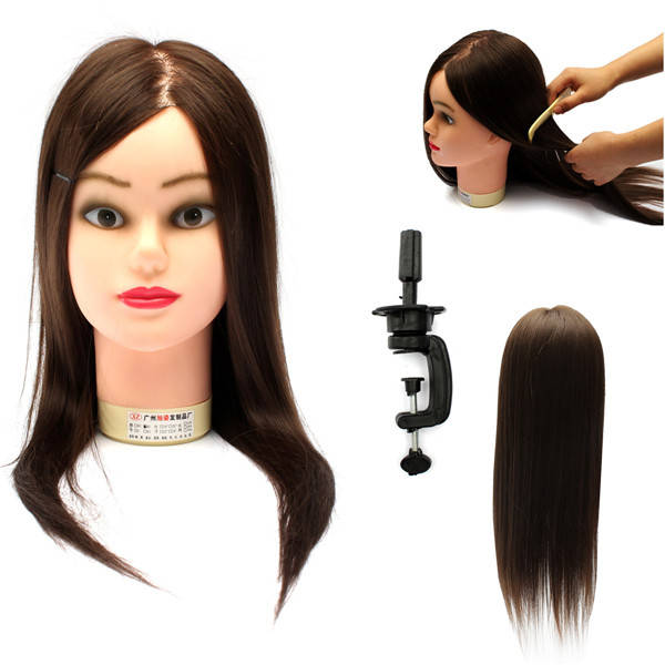 18 Inch Real Hair Mannequin Practice Training Head Hairdressing Clamp