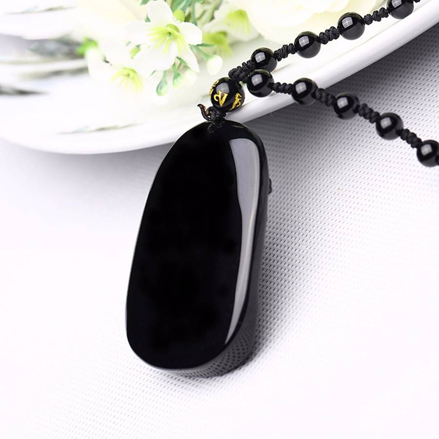 Obsidian Dragon Necklace Beads Blessing Pendant Charm Chain