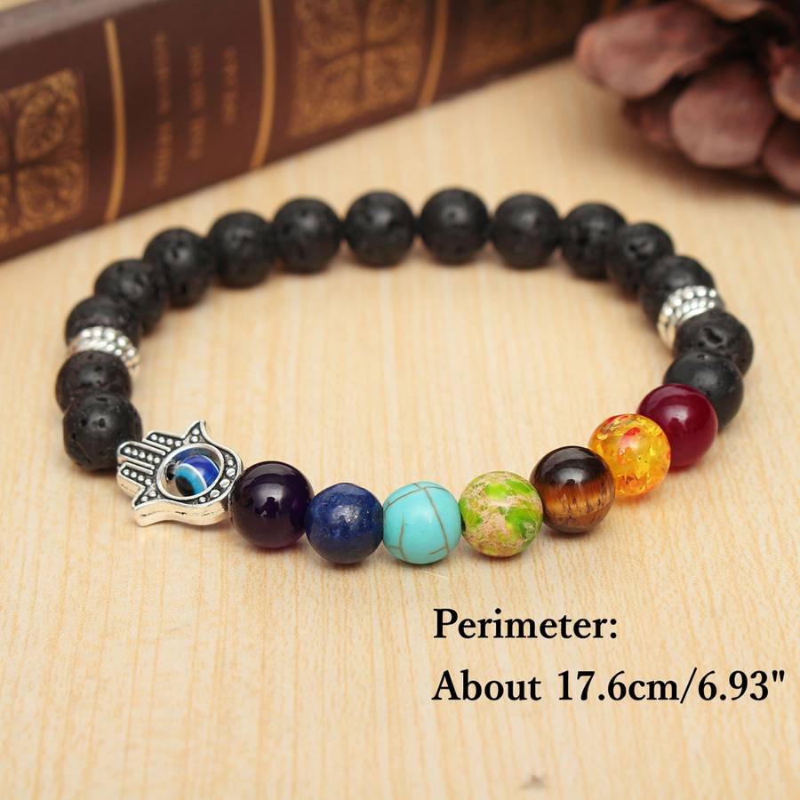 Men Hand Evil Eye Lava Rock Buddha Elastic Bead Bracelet Bangle