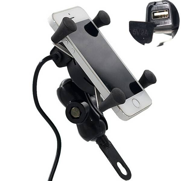 12-30V 3.5-6 inch Motorcycle Phone GPS Holder X-Grip USB Charger Power Outlet Socket