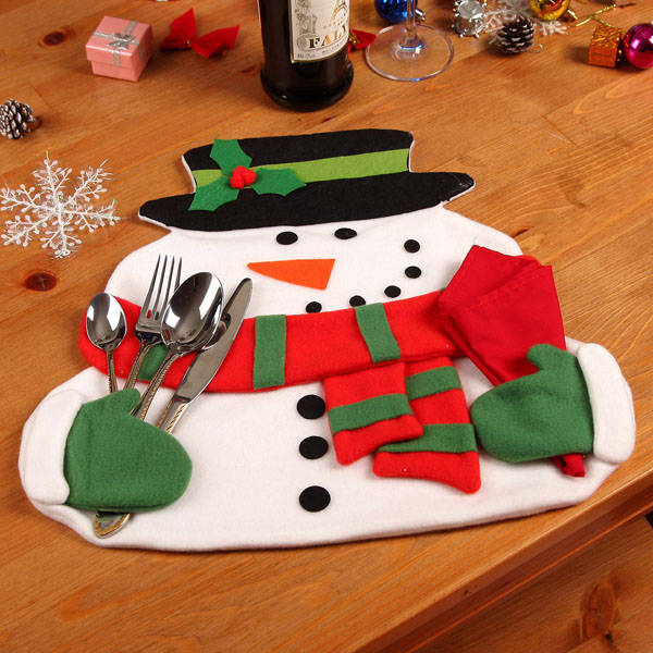 Christmas Snowman Table Mat Placemat Cushion Cutlery Holder Dinner Decoration