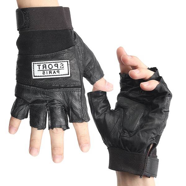 Unisex Half Finger Black PU Gloves Sport Driving Cycling