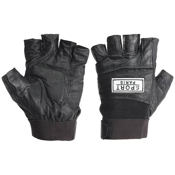 Unisex Half Finger Black PU Gloves Sport Driving Cycling