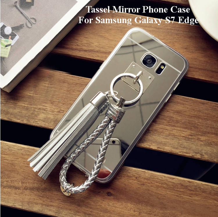 TPU Edge Shockproof Tassel Ornament Mirror Back Case Cover for Samsung Galaxy S7 Edge G9350
