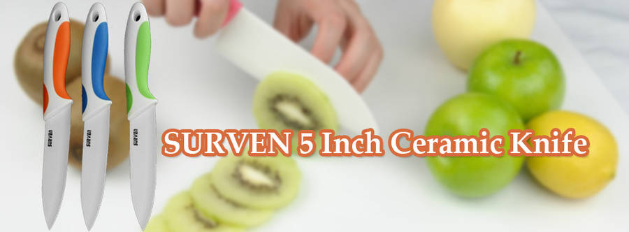 SURVEN 5 Inch Ceramic Knife Paring Fruit Vegetable Utility Chef Ceramic Knife