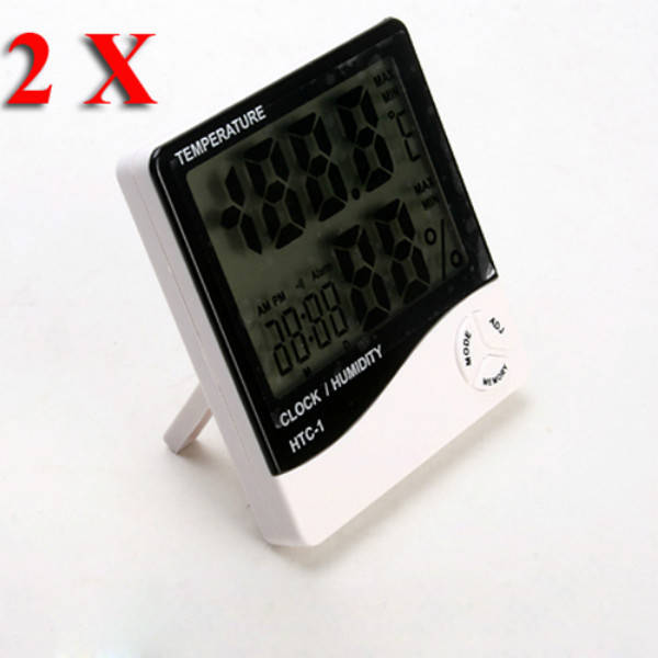 2X LCD Digital Temperature And Humidity Meter Hygrometer Clock Alarm