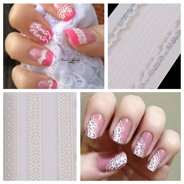 Nail Art Sticker White Lace Decal Tips Decorations